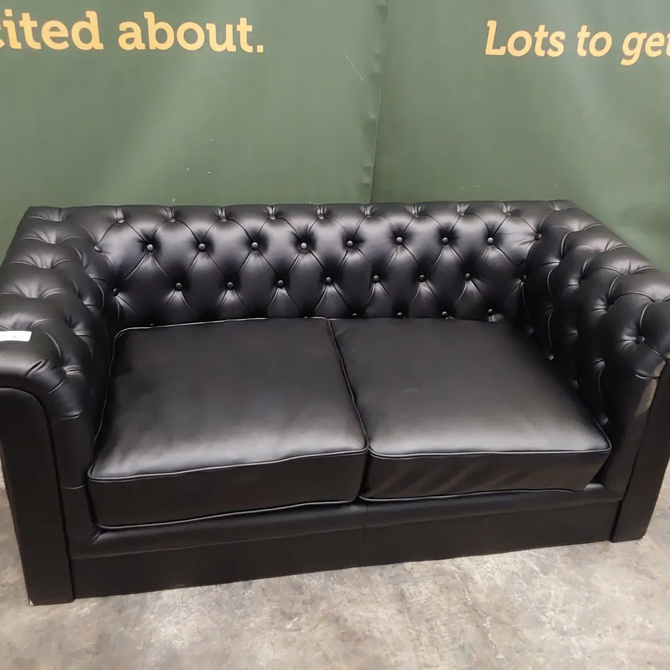 DESIGNER TWO SEATER CHESTERFIELD SOFA BLACK LEATHER 