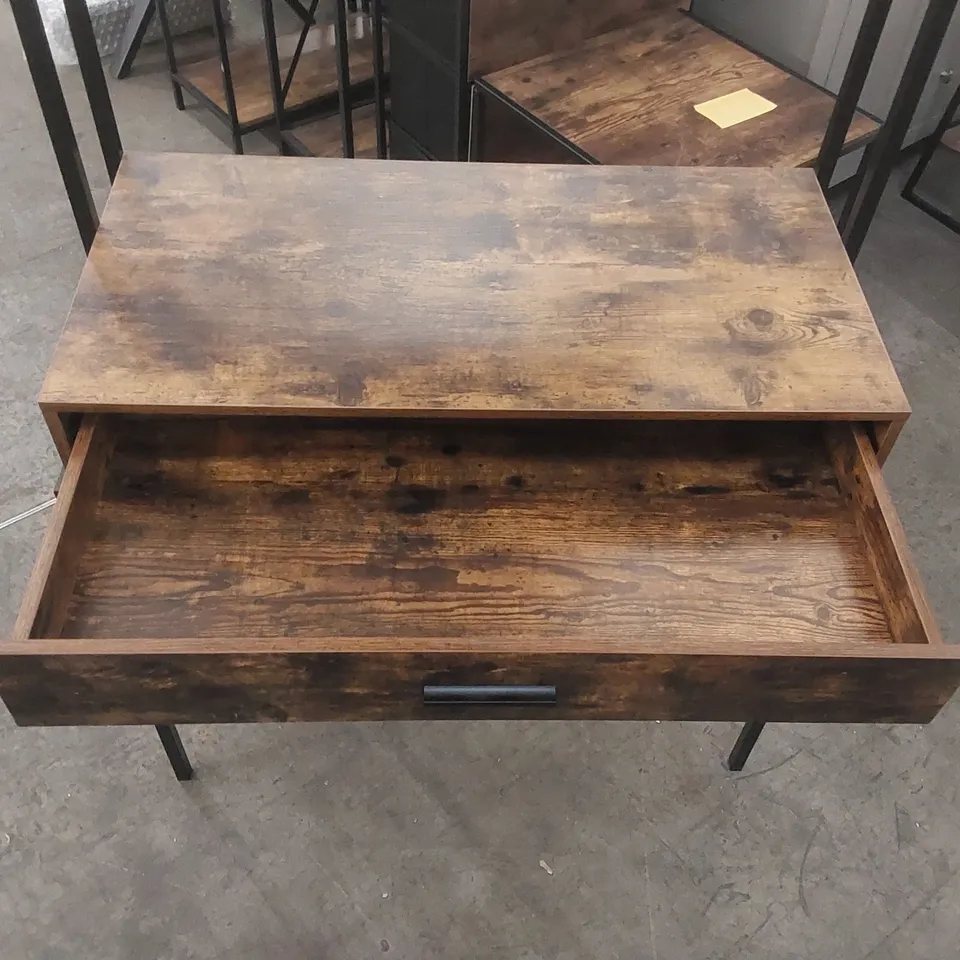 BROOKLYN DARK WOOD DRESSING TABLE WITH MIRROR AND METAL FRAME 