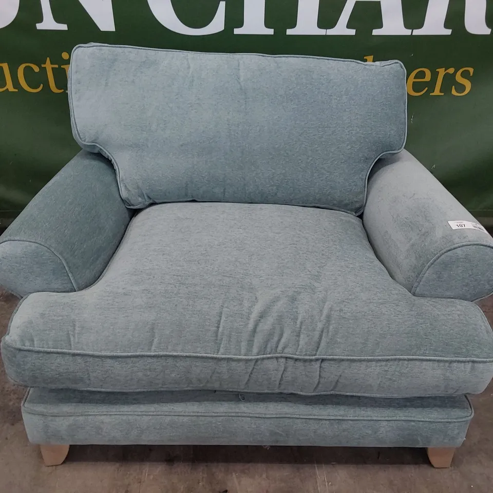 QUALITY BRITISH DESIGNER LOUNGE Co. SNUGGLER CHAIR DUCK EGG BLUE FABRIC 