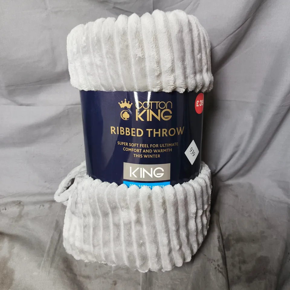 COTTON KING RIBBED THROW IN GREY - KING