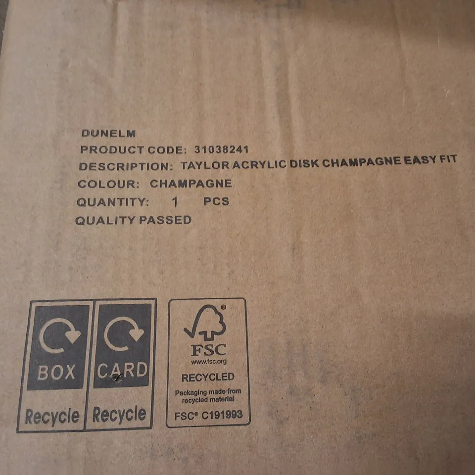BOXED DUNELM TAYLOR EASY FIT PENDANT – CHAMPAGNE ACRYLIC DISK CEILING LIGHT