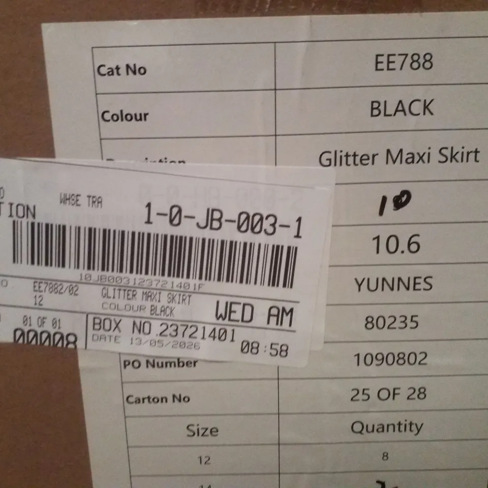 BOX CONTAINING APPROXIMATELY 8 BRAND NEW JD WILLIAMS BLACK GLITTER MAXI SKIRT - SIZE 12