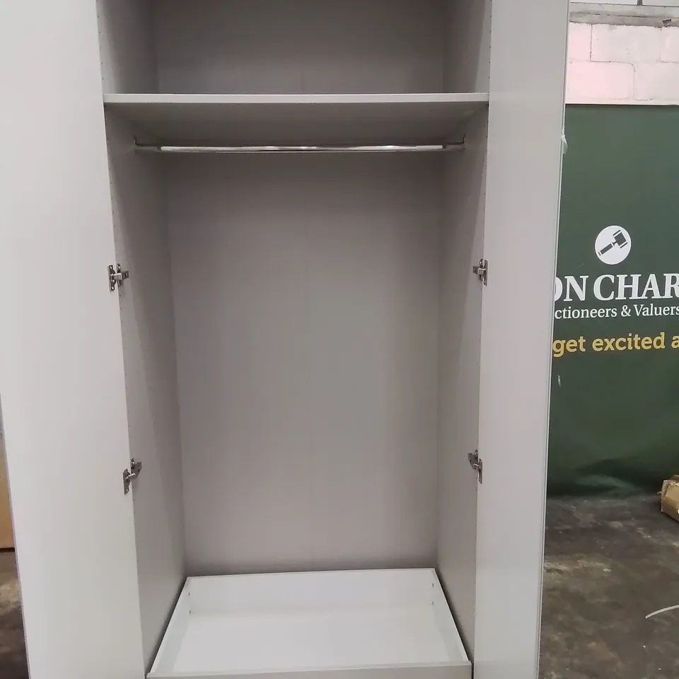 BUILT UP DOUBLE DOOR WARDROBE WITH GREY DOORS, RAIL & SHELF RRP £410