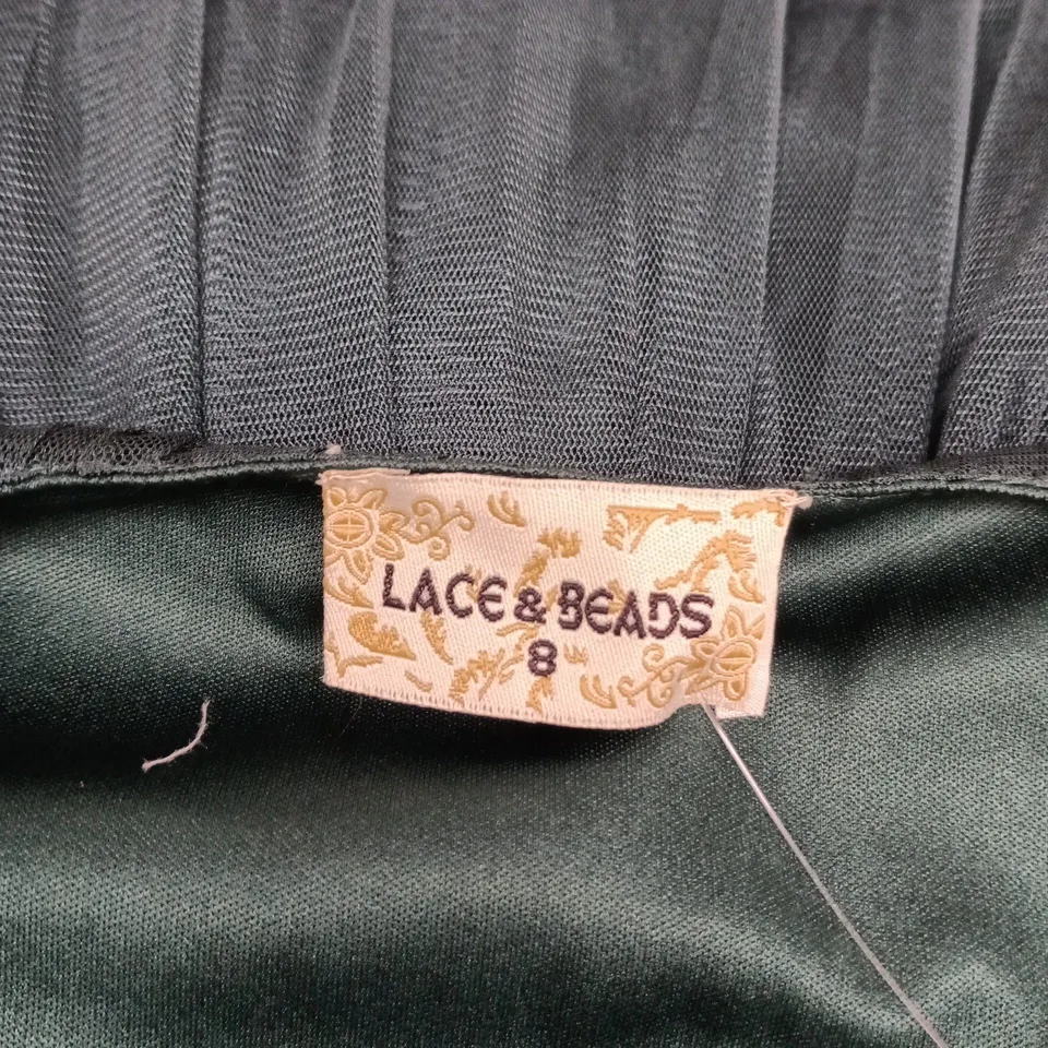 LACE & BEADS MADISON MIDI DRESS – FOREST GREEN, UK SIZE 8