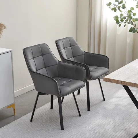 BOXED DANYL SET OF TWO DARK GREY VELVET SWIVEL DINING CHAIRS