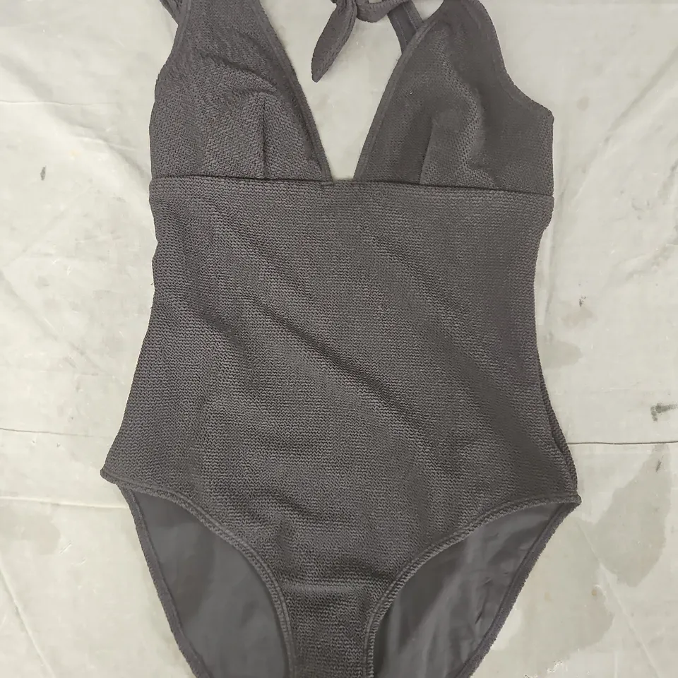 & OTHER STORIES WOMEN'S BLACK TEXTURED ONE-PIECE WITH HALTERNECK TIES SIZE UK 6