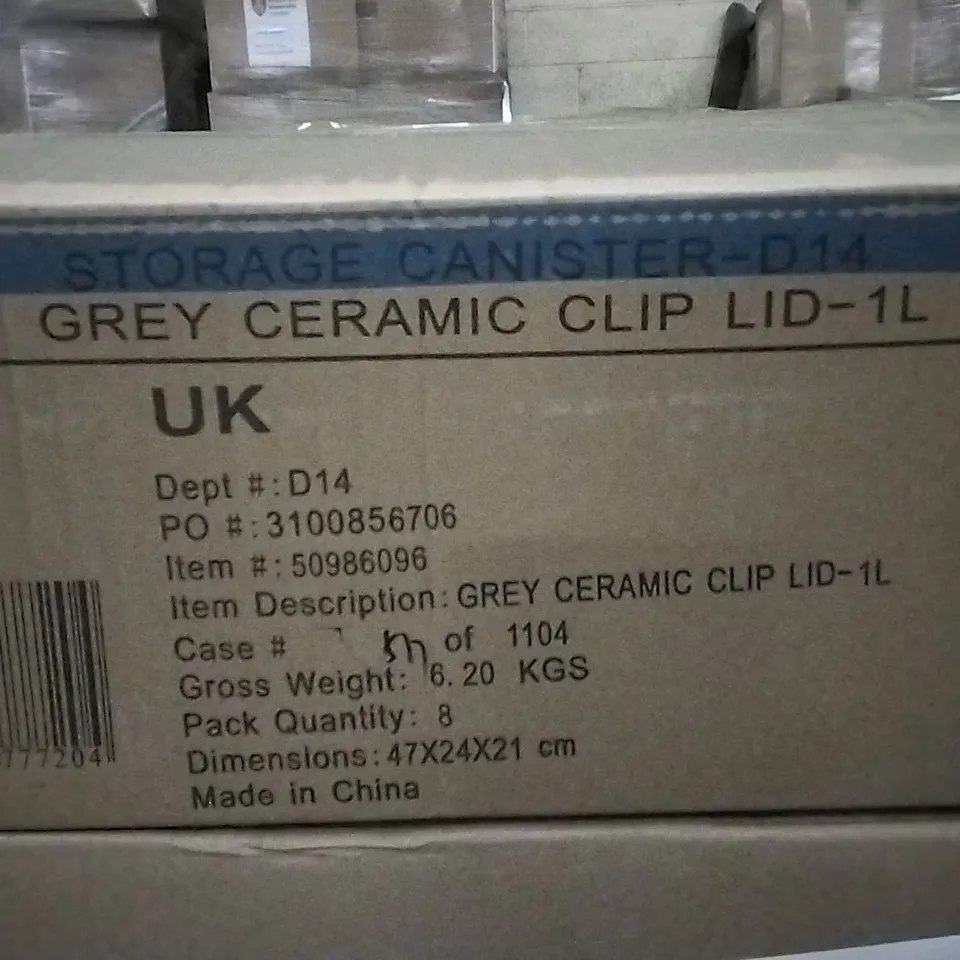 PALLET OF APPROXIMATELY 30 X BOXES OF BRAND NEW GEORGE HOME 500ML GREY CERAMIC CLIP LID JARS - 24 JARS PER BOX AND 10 X BOXES OF BRAND NEW GEORGE HOME 1L GREY CERAMIC CLIP LID JARS - 8 JARS PER BOX 