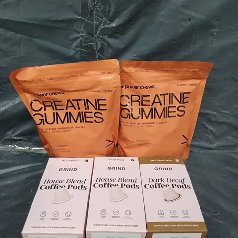 APPROXIMATELY 3 ASSORTED FOOD &DRINK ITEMS TO INCLUDE - CREATINE GUMMIES AND COFFEE PODS - COLLECTION ONLY 