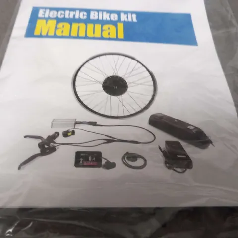 BOXED ELECTRIC BIKE KIT INCLUDES; MOTOR WHEEL, CONTROLLER AND CONTROLLER BAG, LCD DISPLAY AND TFT COLOUR DISPLAY, ELECTRIC BIKE LEVER AND BIKE SENSORS, PEDAL ASSIST SENSOR, THROTTLE AND BATTERY AND CH