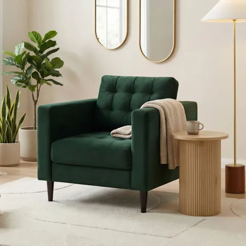 BOXED JOLENE EMERALD GREEN VELVET ARMCHAIR