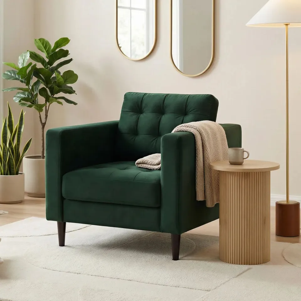 BOXED JOLENE EMERALD GREEN VELVET ARMCHAIR
