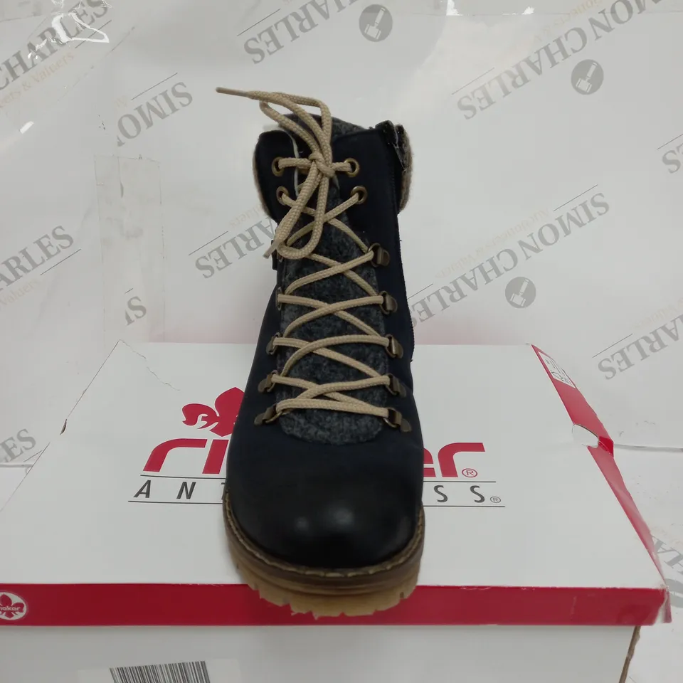 RIEKER MULTI-COLOURED CUFFED HIKING BOOTS IN BLUE - UK SIZE 6.5