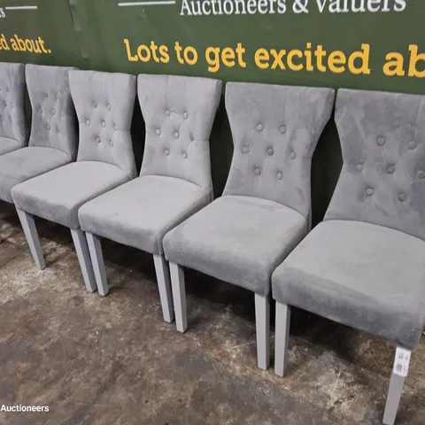 SET OF SIX GREY PLUSH FABRIC UPHOLSTERED DINING CHAIRS GREY LEGS