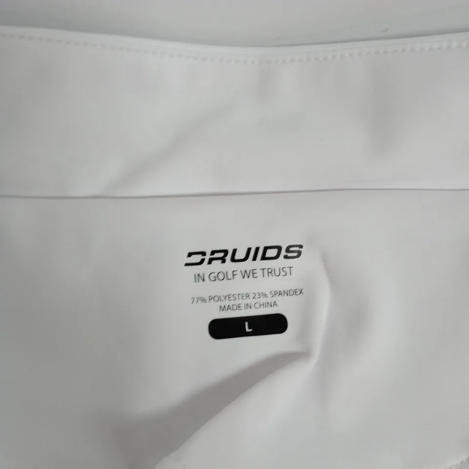 DRUIDS IN GOLF WE TRUST WHITE GOLFWEAR – SIZE L