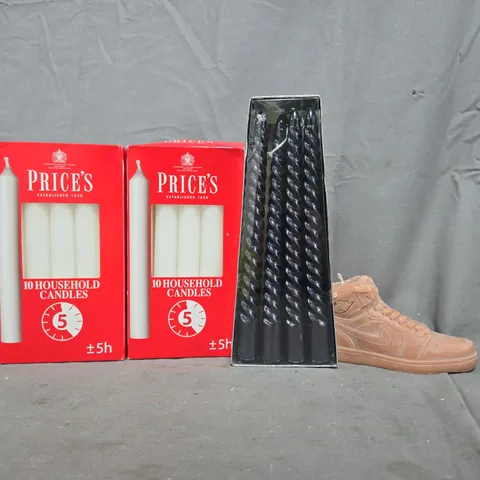 APPROXIMATELY 10 ASSORTED HOUSEHOLD ITEMS TO INCLUDE NIKE THEMED CANDLE, SPIRAL CANDLES, ETC