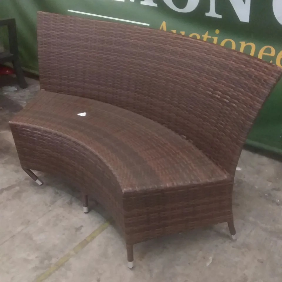 RATTAN EFFECT 2 SEATER CURVED SOFA SECTION BROWN