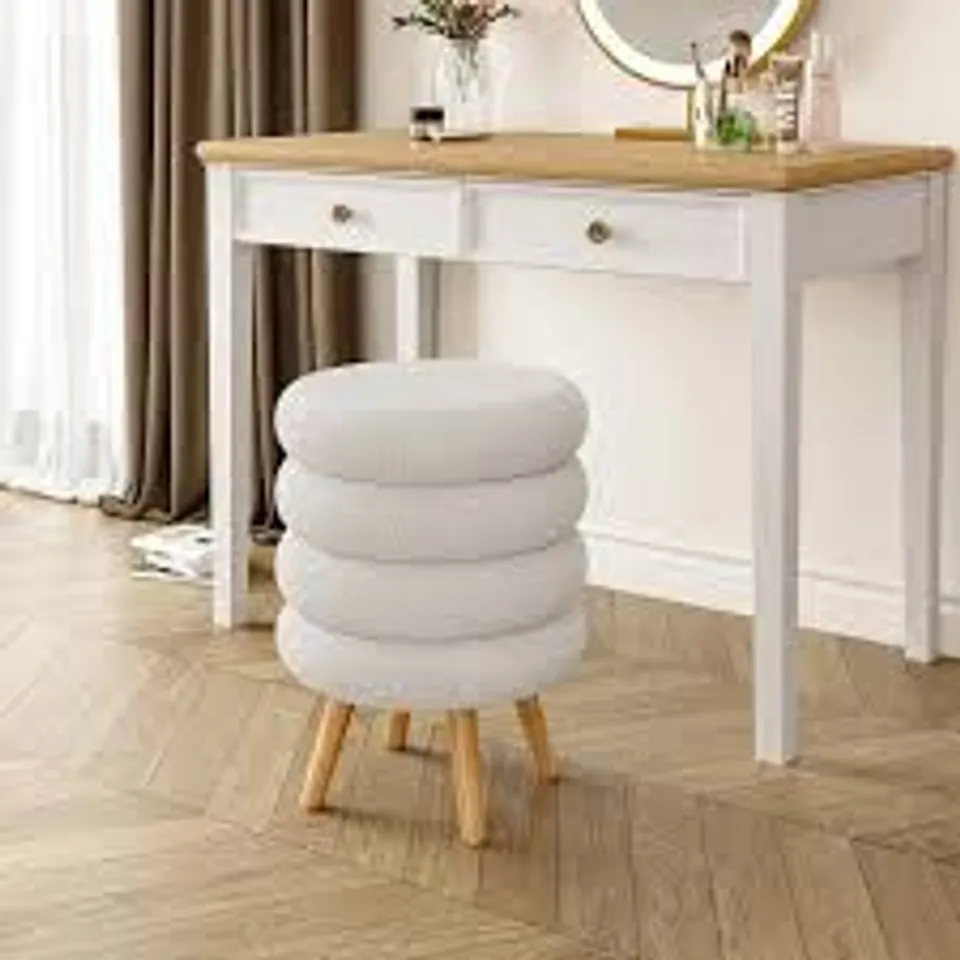 BOXED LIVING AND HOME WHITE CREATIVE TEDDY BEAR FABRIC FOOTSTOOL WITH WOODEN LEGS (1 BOX)