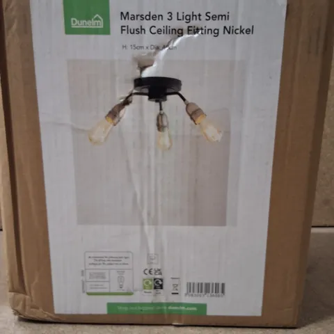 BOXED DUNELM MARSDEN 3-LIGHT SEMI-FLUSH CEILING FITTING – NICKEL