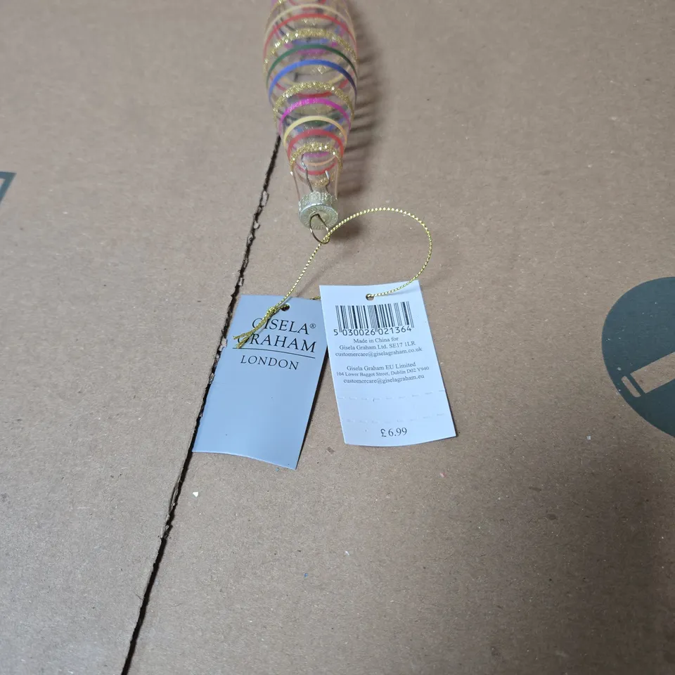 BOX OF 8 X 12 PACK OF GISELA GRAHAM GLASS SPIRAL HANGING ORNAMENT 