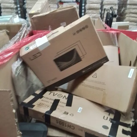 PALLET CONTAINING VARIOUS ASSORTED BOXED HOUSEHOLD ITEMS TO INCLUDE:27INCH LED MONITOR,PLAYPEN AND LOTS MORE UNMARKED BOXED ITEMS