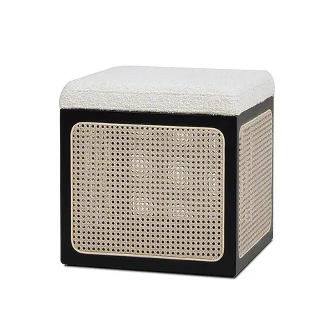 BOXED JENNIFER TAYLOR HOME NINA GLAM IVORY WHITE BOUCLE OTTOMAN (1 BOX)