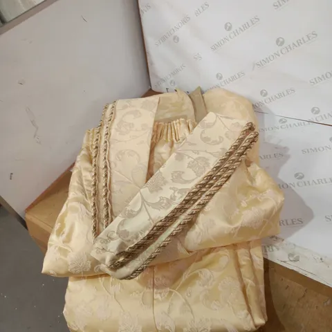 PAIR OF CREAM HEAVY FLORAL CURTAINS