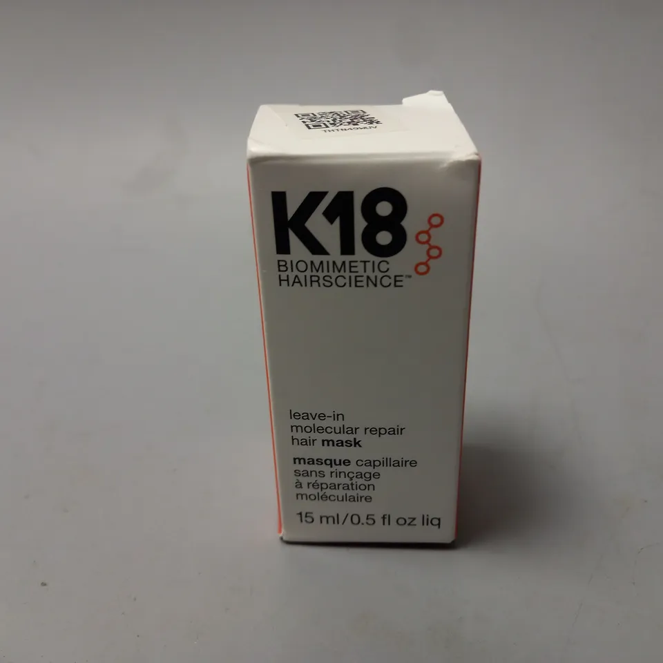BOXED AND SEALED K18 BIOMIMETIC HAIRSCIENCE LEAVE-IN MOLECULAR REPAIR HAIR MASK (15ml)