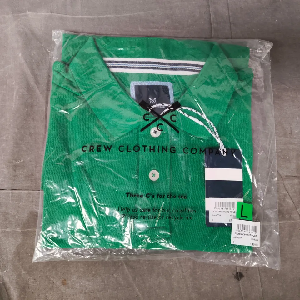 BAGGED CREW CLOTHING COMPANY CLASSIC PIQUE POLO IN GREEN SIZE LARGE