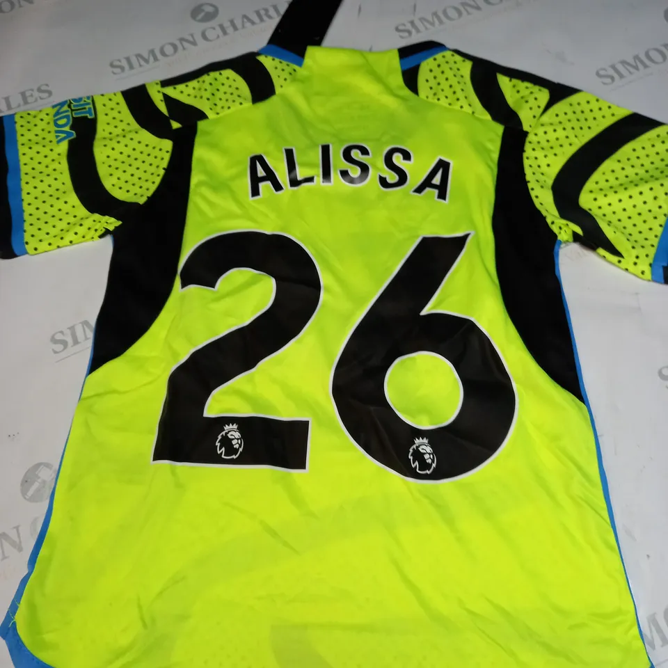 ARSENAL FC SHIRT AND SHORTS WITH ALISSA 26 ON THE BACK SIZE 16