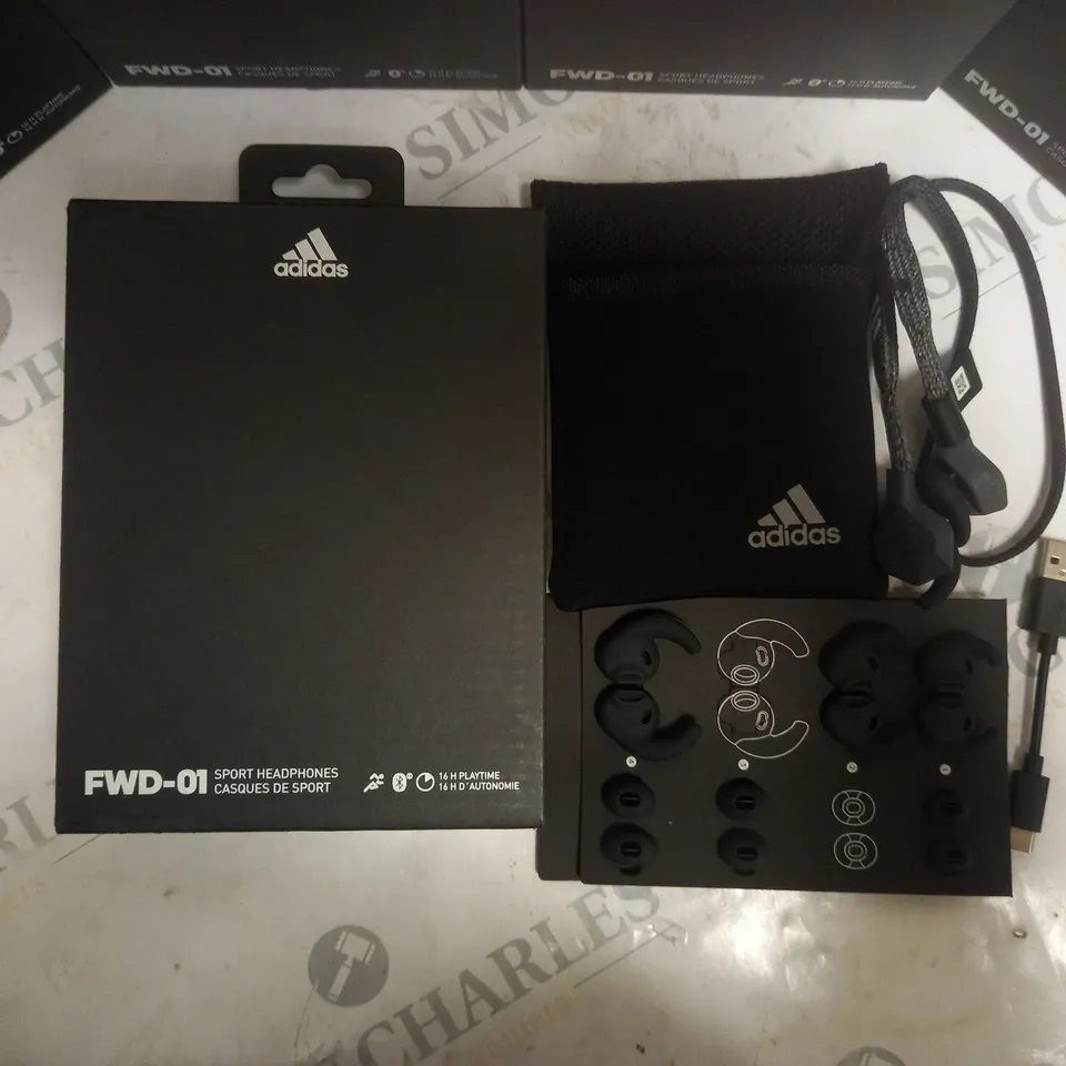 LOT OF 5 BOXED PAIRS OF ADIDAS FWD-01 SPORTS HEADPHONES