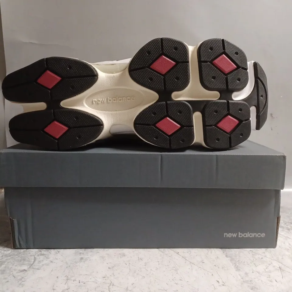 BOXED PAIR OF NEW BALANCE 9060 TRAINERS IN TAUPE/GREY SIZE UK 10.5
