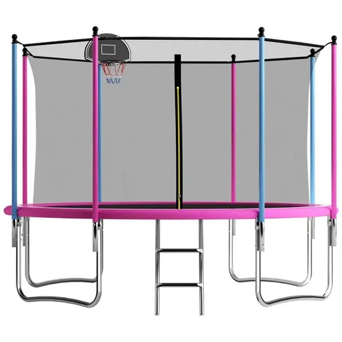 BOXED SENCHO GINSYTALIOR ROUND BACKYARD TRAMPOLINE WITH SAFTEY ENCLOSURE (2 BOXES)