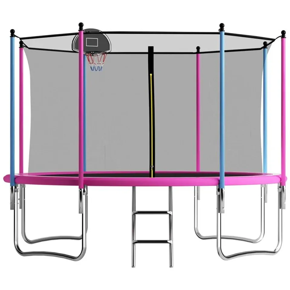 BOXED SENCHO GINSYTALIOR ROUND BACKYARD TRAMPOLINE WITH SAFTEY ENCLOSURE (2 BOXES)