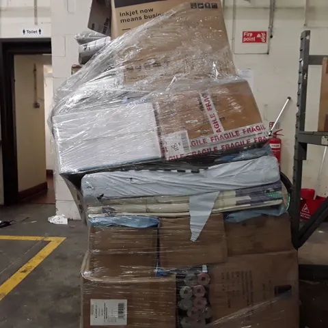 PALLET OF ASSORTED HOUSEHOLD GOODS AND PRODUCTS TO INCLUDES:WALLPAPER,ELECTRIC HEATED THROW BLANKET,VACUUM STORAGE BAGS,PILLOWS