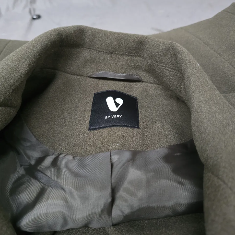 V BY VERY OLIVE WOOL COAT WITH DRAPED COLLAR SIZE 14