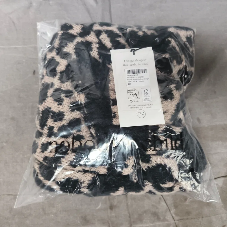 BAGGED NOBODY'S CHILD LEOPARD JAQUARD TIE FRONT CARDIGAN SIZE UK MEDIUM
