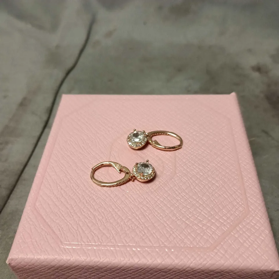 ROSE GOLD TONE HALO DROP EARRINGS WITH CLEAR CRYSTALS