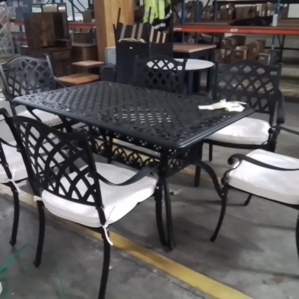 CLAREDALE RECTANGULAR 6 PERSON 150CM LONG PATIO TABLE SET WITH CUSHIONS 