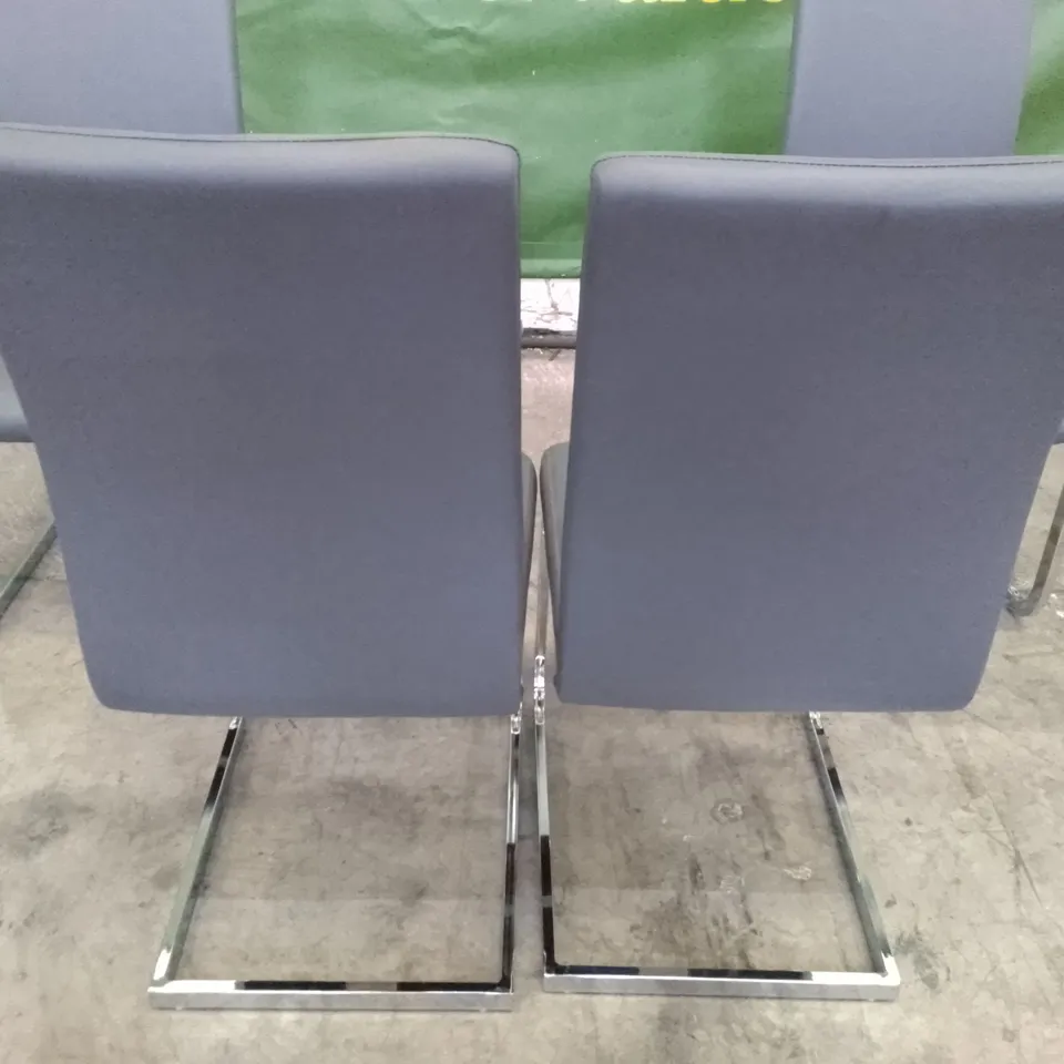 SET OF 4 NEW PERTH GREY LEATHER DINING CHAIRS (CHROME LEG)