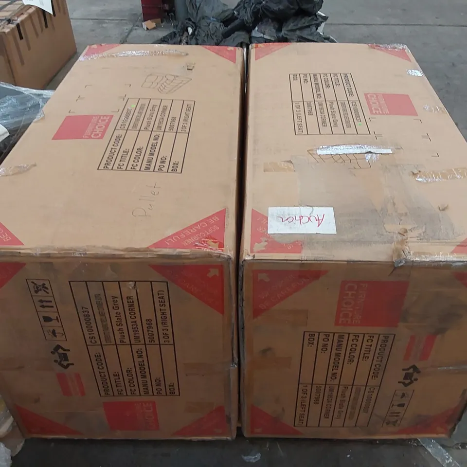 PALLET TO CONTAIN 2 X BOXED DESIGNER INCOMPLETE SOFA PARTS 
