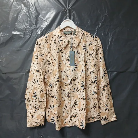 RUTH LANGSFORD PRINTED SHIRT IN STONE PAIS - SIZE 14