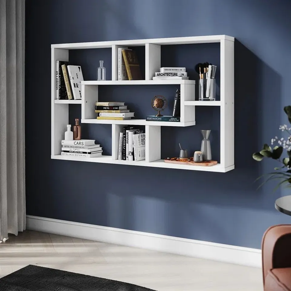 BOXED 76×9×48CM WALL-MOUNTED STORAGE SHELF - MDF/CHIPBOARD MATERIAL SPACE-SAVING HANGING BOOKCASE 