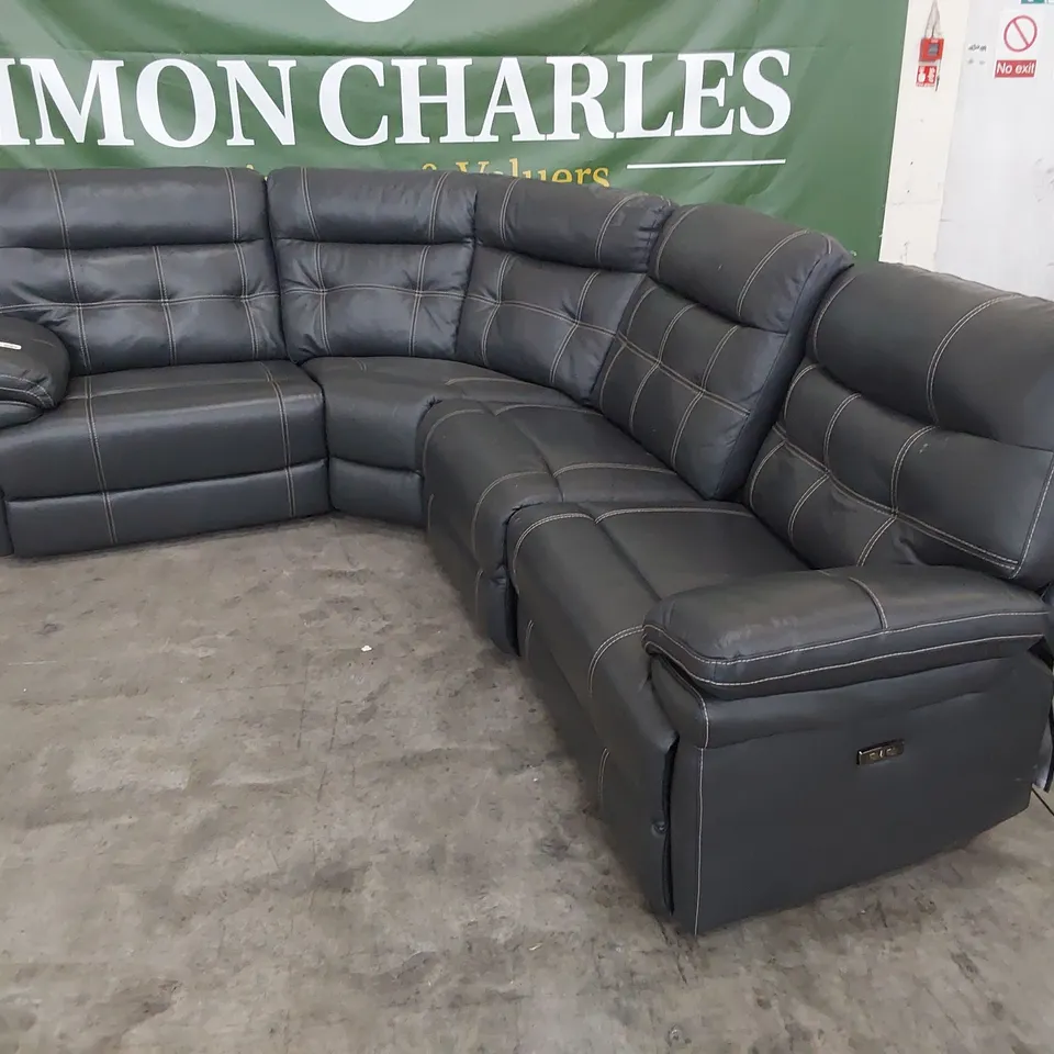 DESIGNER CORSICA POWER RECLINING CORNER GROUP DARK GREY LEATHER WITH CONTRASTING STITCHING 