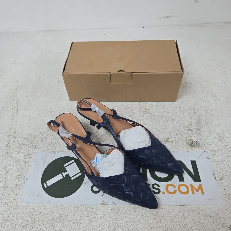 NAVY WOVEN SLINGBACK SANDALS – WOMEN’S, BOXED UK 8