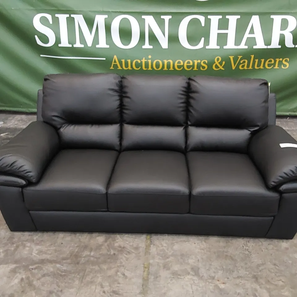 SSlDESIGNER 3 SEATER SOFA IN BLACK LEATHER