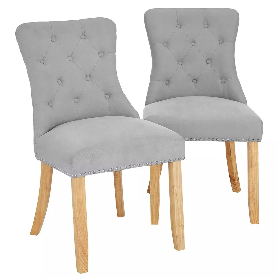 WARWICK CHENILLE PAIR OF STANDARD DINING CHAIR - GREY/OAK EFFECT - COLLECTION ONLY