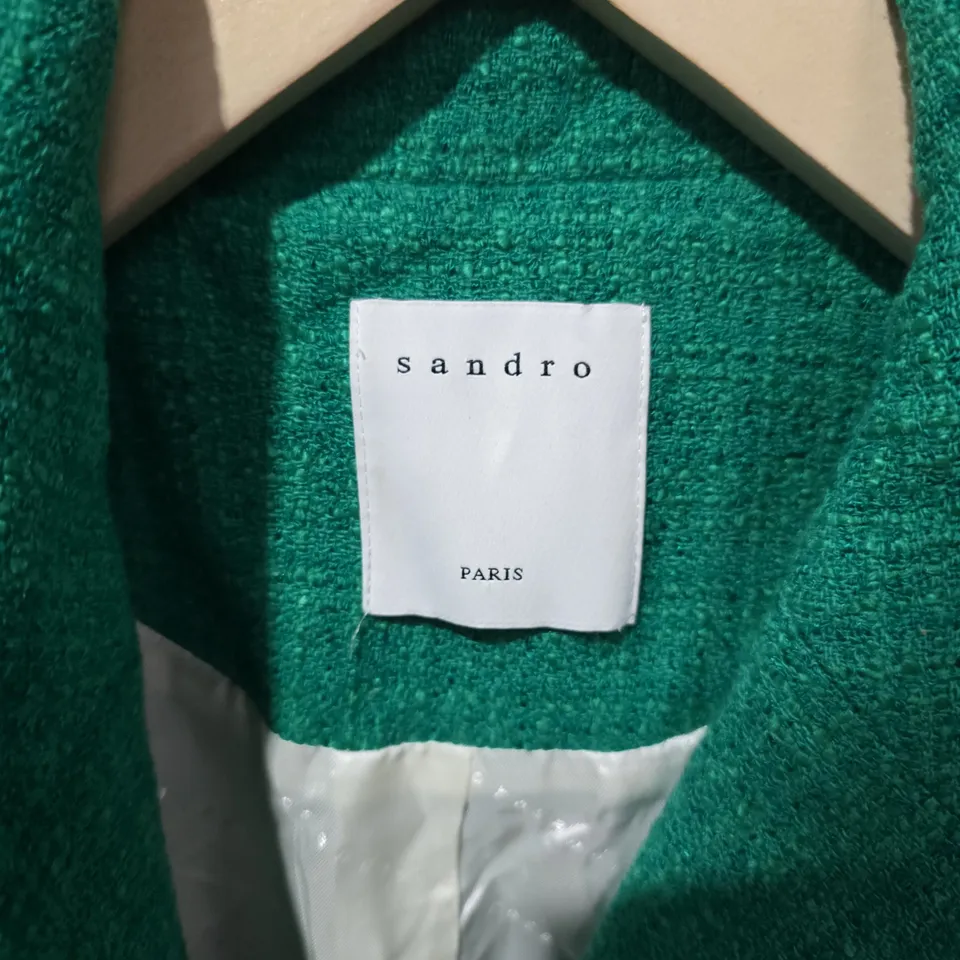 SANDRO PARIS EMERALD GREEN TEXTURED BLAZER, UK 8 (EU 36)