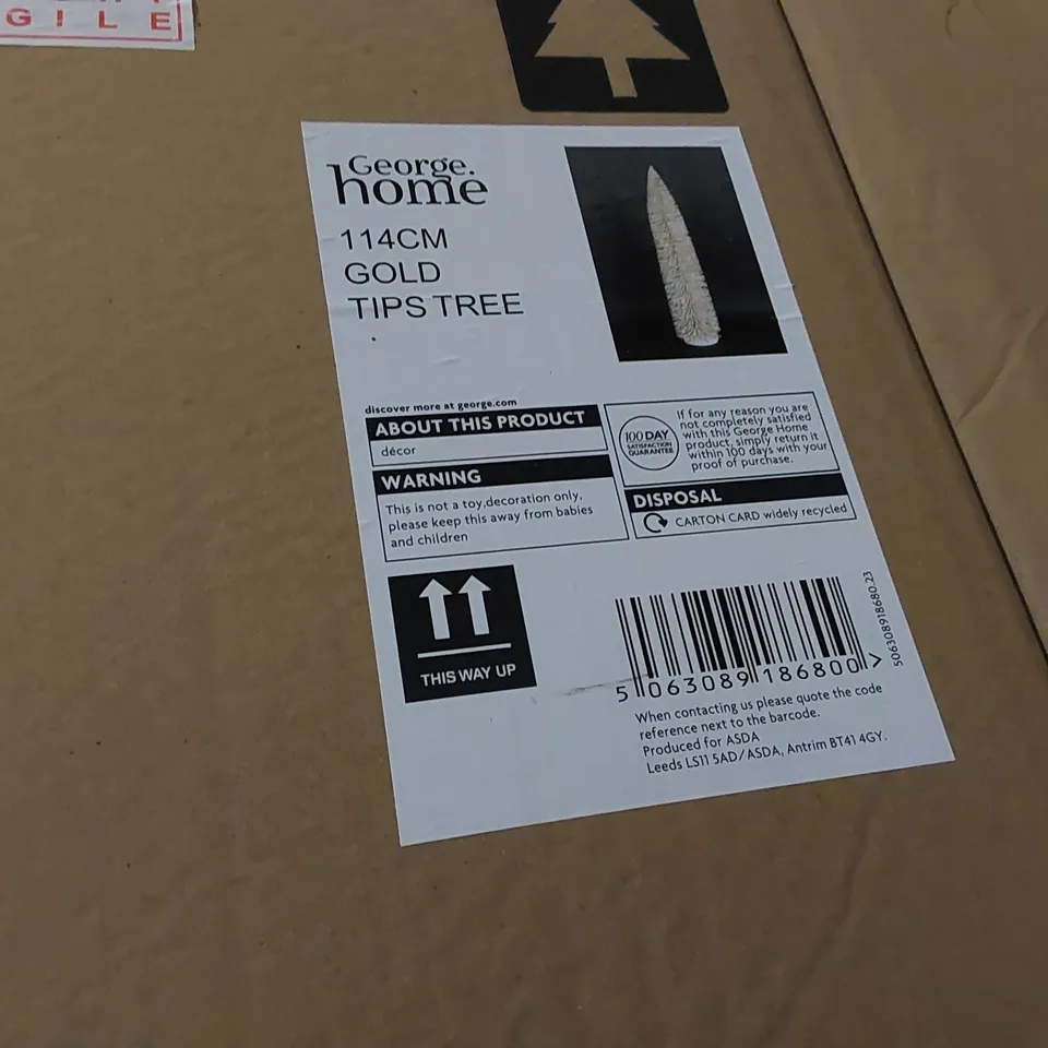 PALLET OF APPROXIMATELY 12 BOXES OF BRAND NEW 114CM GOLD TIPPED CHRISTMAS TREES