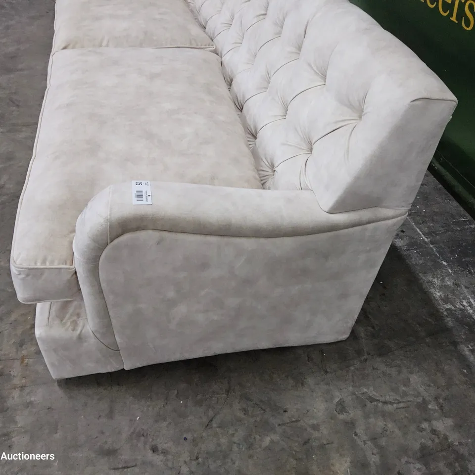 DESIGNER FOXCOTE ALMOND FABRIC METAL ACTION SOFA BED WITH 2 EXTRA BACK CUSHIONS 