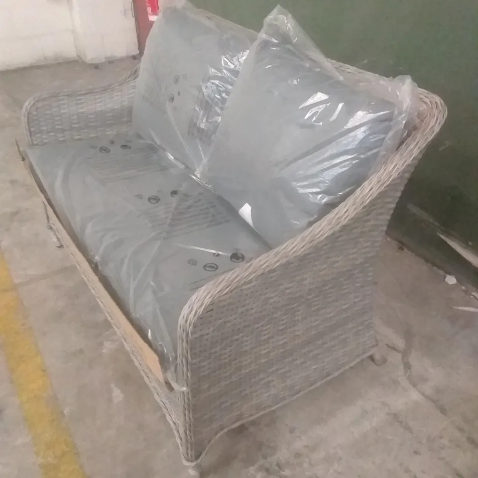 RATTAN 2 SEATER GARDEN CHAIR GREY WITH CUSHIONS